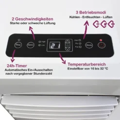 HomeX Mobiles Klimagerät A-32-50-W I 3in1: Mobile Klimaanlage + Luftentfeuchter + Ventilator I 7.000 BTU / 2,1 KW Air Cooler Inkl Fernbedienung & Abluftschlauch -De'Longhi || Rowenta Verkaufsgeschäft 00382548b81e5b337748ebc7a8906a51