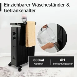 COSTWAY Ölradiator 3 Heizstufen 5-35℃ Für 20㎡, 7 Rippen Heizkörper 1500W, Elektrische Heizung Mobil Mit Thermostat, Überhitzungsschutz & Räder, Schwarz -De'Longhi || Rowenta Verkaufsgeschäft 01225cfcf9f4d3dd46d68b94b379e506