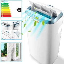 Mobiles Klimagerät Mit Schlafmodus Und Timerfunktion, Kühlgebläse, Mit Fernbedienung, Manuelle Steuerung, 3-in-1-Funktion (Kühlen, Entfeuchten, Lüften), Mit Abluftrohr, Umweltschutz Und Energieeinsparung, Energieeffizienzklasse A, R290PS 9000 BTU, Unterseite Der Maschine Mit Rädern, Leicht Zu Bewegen, Geeignet Für Zuhause, Büro