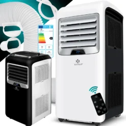 KESSER® – Klimaanlage Mobiles Klimagerät 4in1 Kühlen, Luftentfeuchter, Lüften, Ventilator - 12.000 BTU/h (3.500 Watt) 3,5 KW - Klima Mit Montagematerial, Fernbedienung Und Timer, Nachtmodus (EEK: A), Farbe:Weiß / Schwarz