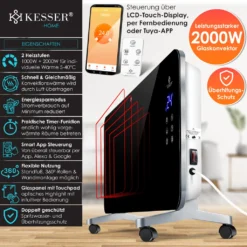 KESSER® Elektro Glasheizung Konvektor Elektroheizung Heizung Heizkörper Touch Display, Modell:Schwarz / 2000 Watt -De'Longhi || Rowenta Verkaufsgeschäft 03f498ad8bdce92c4276f405259100b8