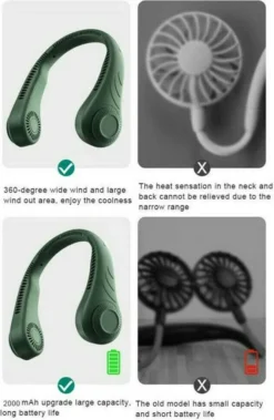Tragbarer Mini Fan Nackenbügel Klingenloser Hängender Halsventilator Lazy Neck Hanging Cooler USB Wiederaufladbar USB, Grün -De'Longhi || Rowenta Verkaufsgeschäft 04764c1478bb70ebb0c1aacf442c2cce