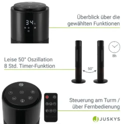Juskys Turm-Keramik-Heizer – Elektrischer Heizlüfter Mit LCD Display & Fernbedienung, 1000 / 2000W, Kamineffekt, Timer, Oszillation & Umkippschutz -De'Longhi || Rowenta Verkaufsgeschäft 0524a9b537df166769b6458c4db4a02d