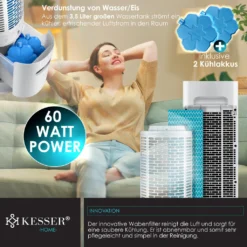 KESSER® 4in1 Mobile Klimaanlage Tower Klimagerät Ventilator/Luftkühler/Luftbefeuchter/Ionisator, Mit Fernbedienung , Timer , Wassertank, 60W, Klima , 2 Kühlakkus Turmventilator, Farbe:Weiß / Schwarz 17 KESSER® 4in1 Mobile Klimaanlage Tower Klimagerät Ventilator/Luftkühler/Luftbefeuchter/Ionisator, Mit Fernbedienung , Timer , Wassertank, 60W, Klima , 2 Kühlakkus Turmventilator, Farbe:Weiß / Schwarz -De'Longhi || Rowenta Verkaufsgeschäft 075ecaff610f38745b85b7023e7ea6bb