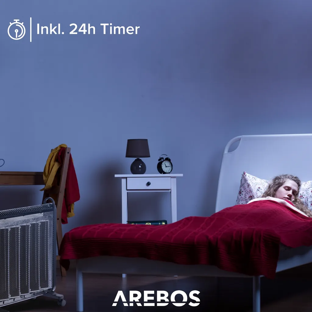 AREBOS Mica Konvektor 2000 W | Wärmewellenheizer | Elektroheizung | Konvektor-Heizung | Mobile Elektroheizung Energiesparend | Leise Heizung | Mobiler Elektro Heizlüfter Mit 2 Heizstufen | Schwarz 10 AREBOS Mica Konvektor 2000 W | Wärmewellenheizer | Elektroheizung | Konvektor-Heizung | Mobile Elektroheizung Energiesparend | Leise Heizung | Mobiler Elektro Heizlüfter Mit 2 Heizstufen | Schwarz – Bild 8