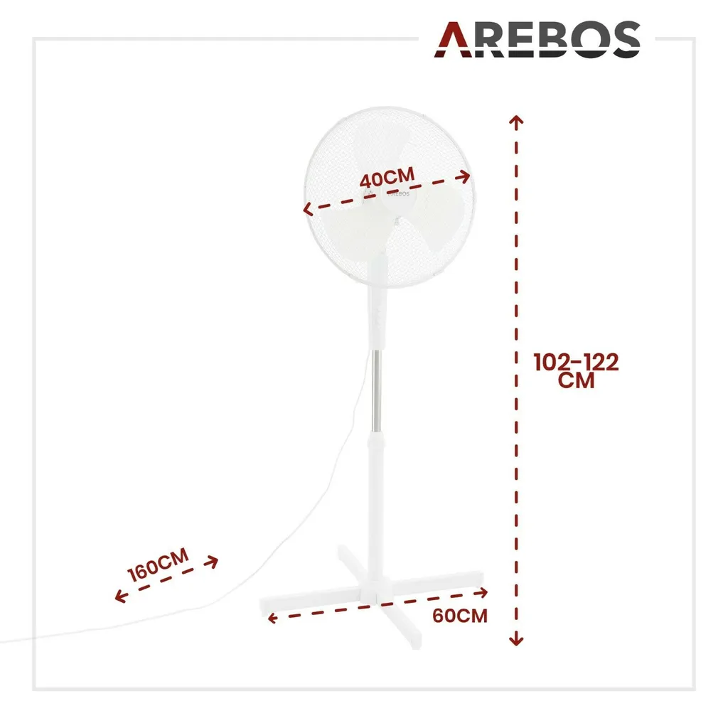 AREBOS Standventilator Turmventilator 45W, 80° Oszillation, 3 Geschwindigkeitsstufen, Leiser Betrieb, Weiß, Höhenverstellbar Bis 122 Cm, Bis 30° Neigbar 10 AREBOS Standventilator Turmventilator 45W, 80° Oszillation, 3 Geschwindigkeitsstufen, Leiser Betrieb, Weiß, Höhenverstellbar Bis 122 Cm, Bis 30° Neigbar – Bild 8