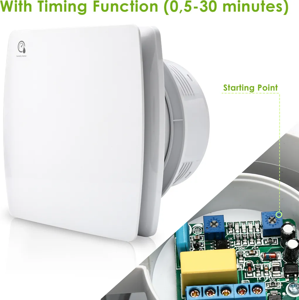 EINFEBEN Badlüfter 150mm Mit Feuchtigkeitssensor Und Einstellbarer Nachlaufzeit, Wandlüfter Mit Rückflussleitblech Und Timing-Funktion, Ventilator Lüfter Für Bad WC Küche Wandventilator Badezimmer 6 EINFEBEN Badlüfter 150mm Mit Feuchtigkeitssensor Und Einstellbarer Nachlaufzeit, Wandlüfter Mit Rückflussleitblech Und Timing-Funktion, Ventilator Lüfter Für Bad WC Küche Wandventilator Badezimmer – Bild 4
