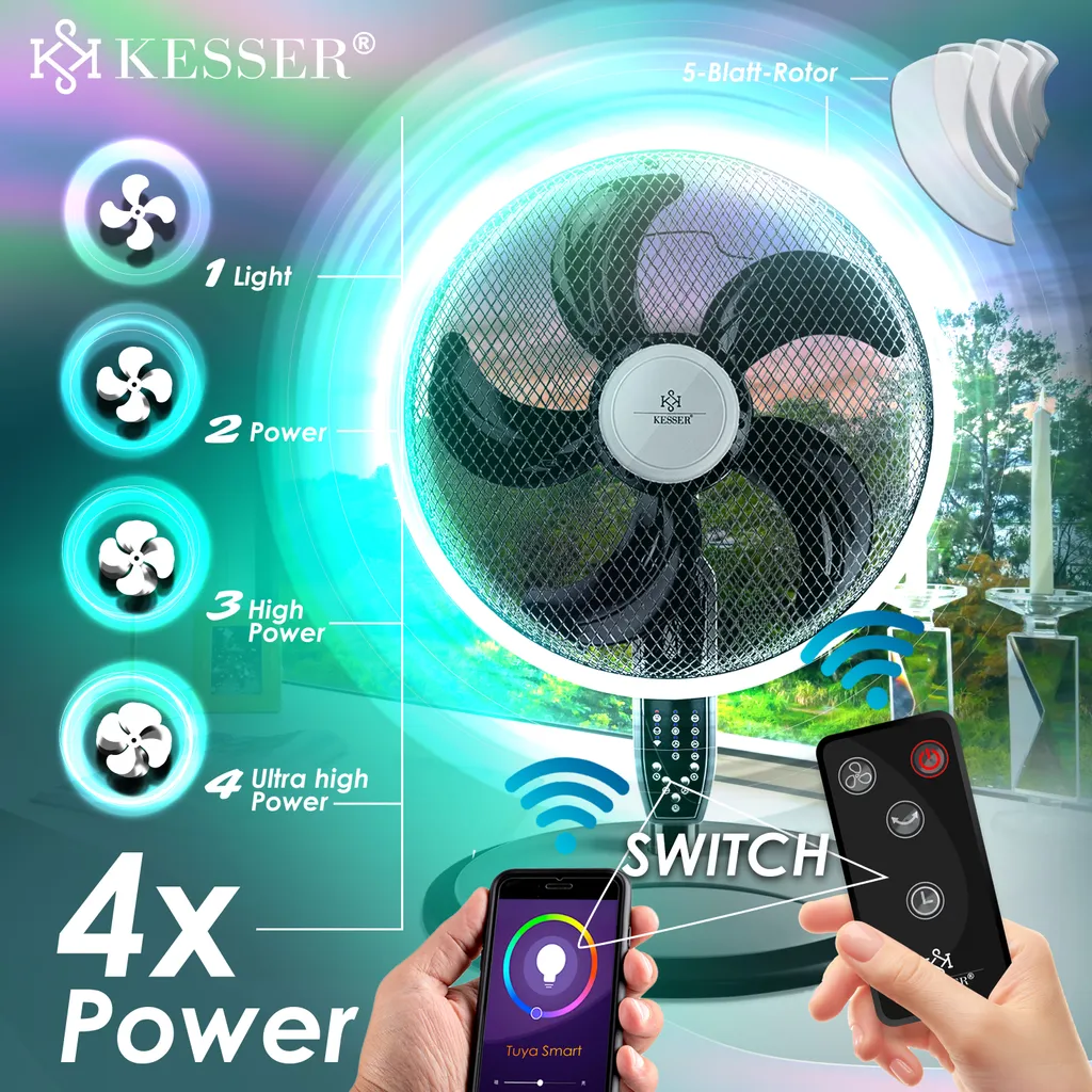 KESSER® 3in1 Standventilator Tischventilator Wandventilator Mit App Wifi , Fernbedienung | Timer | Leise Oszillation 80 Grad | Ventilator | 4 Geschwindigkeiten Inkl. Wandhalterung , Farbe:Schwarz 8 KESSER® 3in1 Standventilator Tischventilator Wandventilator Mit App Wifi , Fernbedienung | Timer | Leise Oszillation 80 Grad | Ventilator | 4 Geschwindigkeiten Inkl. Wandhalterung , Farbe:Schwarz – Bild 6