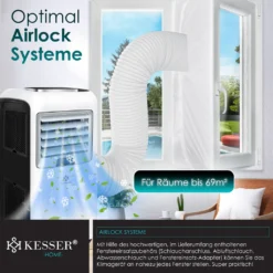 KESSER® – Klimaanlage Mobiles Klimagerät 4in1 Kühlen, Luftentfeuchter, Lüften, Ventilator - 12.000 BTU/h (3.500 Watt) 3,5 KW - Klima Mit Montagematerial, Fernbedienung Und Timer, Nachtmodus (EEK: A), Farbe:Weiß / Schwarz -De'Longhi || Rowenta Verkaufsgeschäft 1054eb1265d9117f8668a35a975d918d