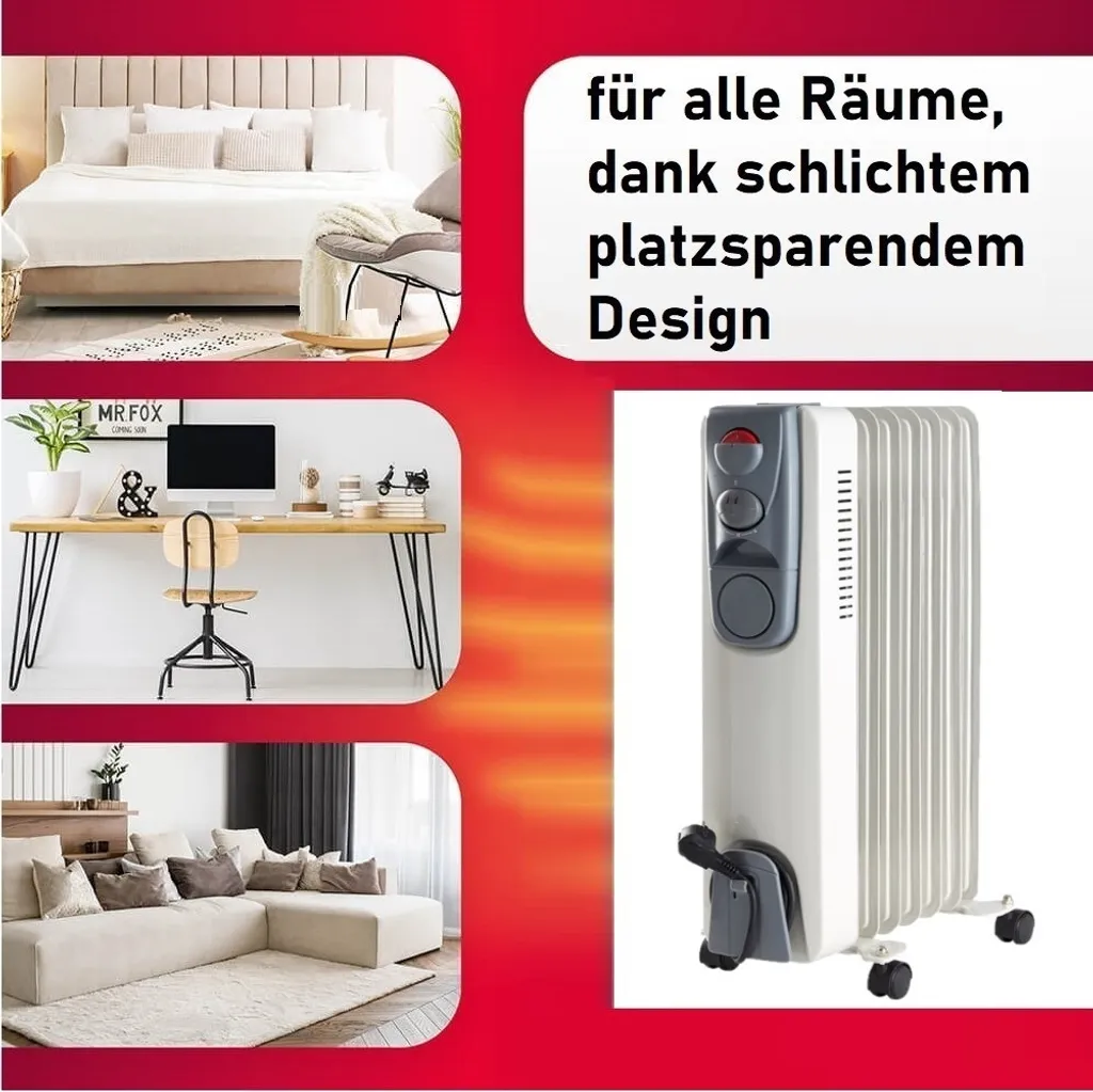 JUNG DAYE15 Heizung Elektrisch Mit Thermostat, 7 Lamellen, Ölradiator & Konvektor, 1500 Watt Energiesparend, Mobile Elektroheizung, Bis 25qm 4 JUNG DAYE15 Heizung Elektrisch Mit Thermostat, 7 Lamellen, Ölradiator & Konvektor, 1500 Watt Energiesparend, Mobile Elektroheizung, Bis 25qm – Bild 2