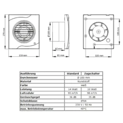 Badlüfter Lüfter Wandlüfter Ventilator WC Bad Leise Ø 100 Mm Zugschalter -De'Longhi || Rowenta Verkaufsgeschäft 13599cefe59fdf85f2966f74f708896e