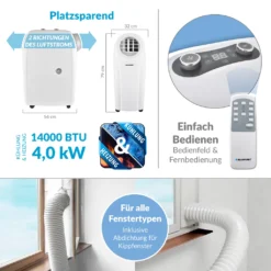 Blaupunkt Klimagerät ARRIFANA 1414L, Mobile Klimaanlage Für Zuhause, Büro Oder Wohnwagen, Wohnmobil [Energieklasse A/A+]. 14000 BTU (4 KW) -De'Longhi || Rowenta Verkaufsgeschäft 154d9b656941d1c16b59c5d38a3fc356