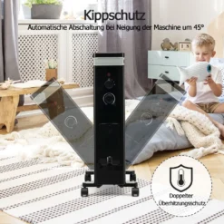 COSTWAY Ölradiator 3 Heizstufen 5-35℃ Für 20㎡, 7 Rippen Heizkörper 1500W, Elektrische Heizung Mobil Mit Thermostat, Überhitzungsschutz & Räder, Schwarz -De'Longhi || Rowenta Verkaufsgeschäft 1658dab150534f5f9deb03d53a05f5d8