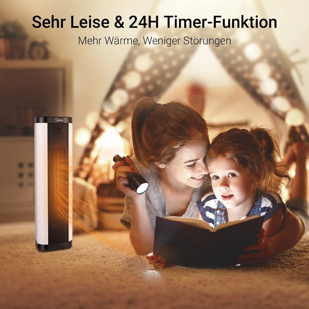 Midea NTH20-17BR Keramik Heizlüfter 2000W Mit Thermostat, Oszillation, 2 Heizstufen, Heizung Mit Ventilator, ECO-Modus, 24H Timer, Integrierter Tragegriff, Horizontales Erhitzen, PTC Heizgerät 10 Midea NTH20-17BR Keramik Heizlüfter 2000W Mit Thermostat, Oszillation, 2 Heizstufen, Heizung Mit Ventilator, ECO-Modus, 24H Timer, Integrierter Tragegriff, Horizontales Erhitzen, PTC Heizgerät – Bild 8