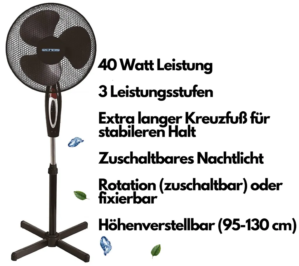 Echos Standventilator | Oszilierender Ventilator | Windmaschine | 40 Watt | 41 Cm Ø 8 Echos Standventilator | Oszilierender Ventilator | Windmaschine | 40 Watt | 41 Cm Ø – Bild 6