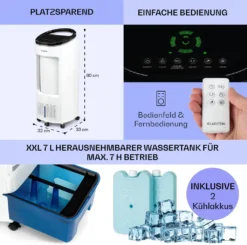 Klarstein Mobiles Klimagerät Ohne Abluftschlauch - Luftkühler Mit Wasser Ventilator Luftbefeuchter Luftreiniger Funktion - 7L Wassertank - Air Cooler Klimaanlage Mobil Mit Fernbedienung - Weiß -De'Longhi || Rowenta Verkaufsgeschäft 19e38c7a30fcb43184964bd73fdda01c