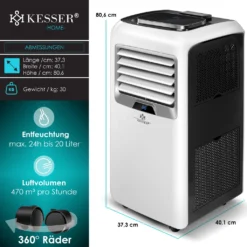 KESSER® – Klimaanlage Mobiles Klimagerät 4in1 Kühlen, Luftentfeuchter, Lüften, Ventilator - 12.000 BTU/h (3.500 Watt) 3,5 KW - Klima Mit Montagematerial, Fernbedienung Und Timer, Nachtmodus (EEK: A), Farbe:Weiß / Schwarz -De'Longhi || Rowenta Verkaufsgeschäft 19e51b42953d190853dc7b11f90e0395