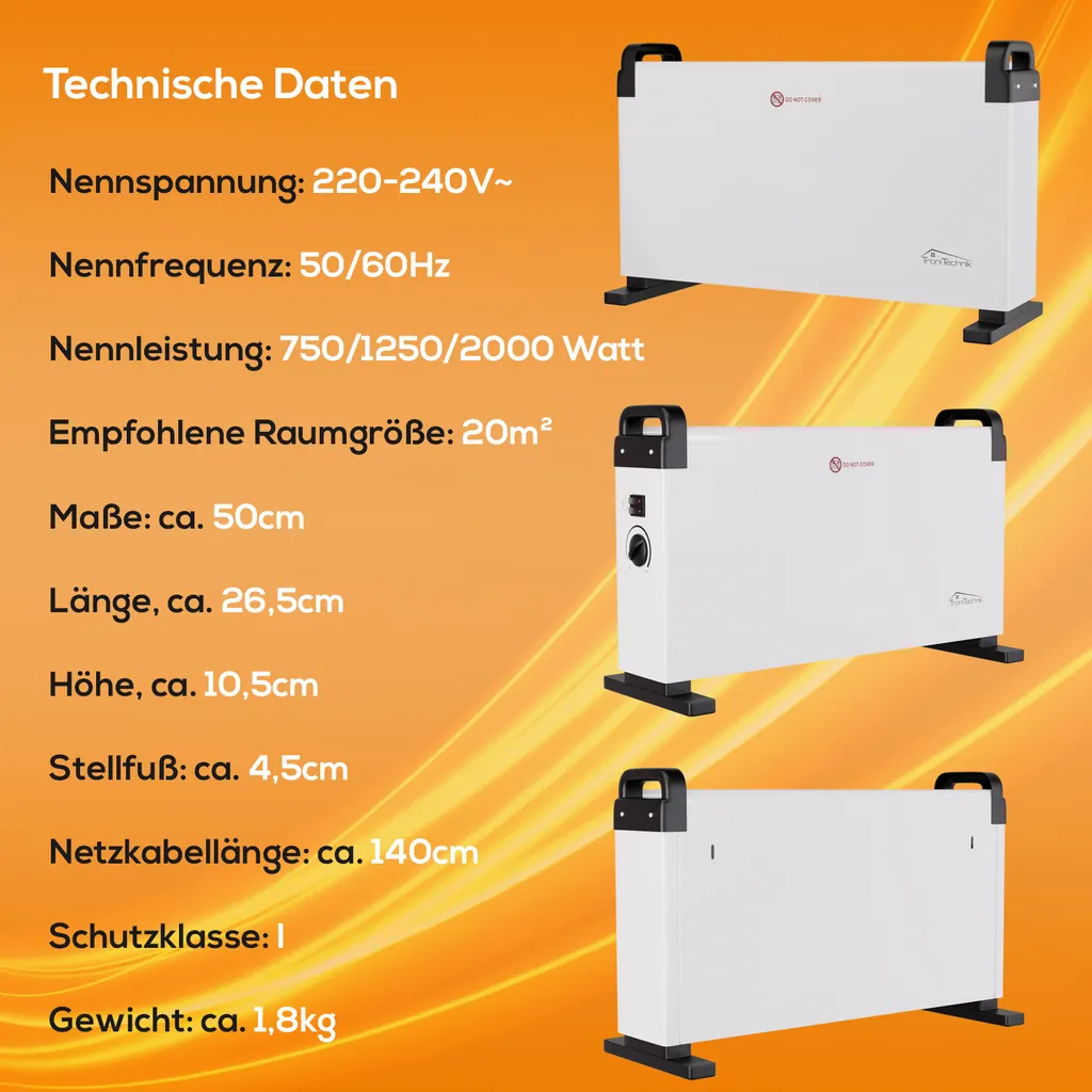 Tronitechnik KH-101 Heizgerät Konvektor Radiator Heizung Stufenlose Thermosteuerung (750W / 1.250W / 2.000W) 11 Tronitechnik KH-101 Heizgerät Konvektor Radiator Heizung Stufenlose Thermosteuerung (750W / 1.250W / 2.000W) – Bild 9