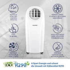 Blaupunkt Klimagerät ARRIFANA 1414L, Mobile Klimaanlage Für Zuhause, Büro Oder Wohnwagen, Wohnmobil [Energieklasse A/A+]. 14000 BTU (4 KW) -De'Longhi || Rowenta Verkaufsgeschäft 1bb3fba6733afc8374bf97416a60d555