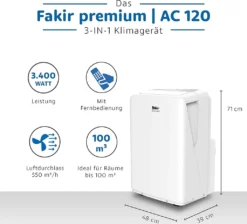 Fakir AC120 Klimagerät, Max. Raumgröße: 100 M³, 12.000 BTU/h 16 Fakir AC120 Klimagerät, Max. Raumgröße: 100 M³, 12.000 BTU/h -De'Longhi || Rowenta Verkaufsgeschäft 2539514f8c61f3e40c1d59fd134fe46d