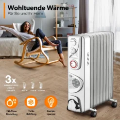 TRESKO® Ölradiator Weiß 2000W Elektroheizung Radiator Öl Heizkörper Heizung Timer -De'Longhi || Rowenta Verkaufsgeschäft 26bc23f2e8a5681533fe7709bb95f9ca