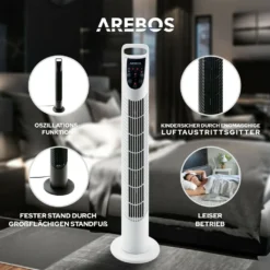 AREBOS Turmventilator Mit Fernbedienung & Timer, 40 Watt, Mit 3 Geschwindigkeitsstufen & Sleep-Modus, Weiß 20 AREBOS Turmventilator Mit Fernbedienung & Timer, 40 Watt, Mit 3 Geschwindigkeitsstufen & Sleep-Modus, Weiß -De'Longhi || Rowenta Verkaufsgeschäft 2aaba8508225f0017760272172b02a6a