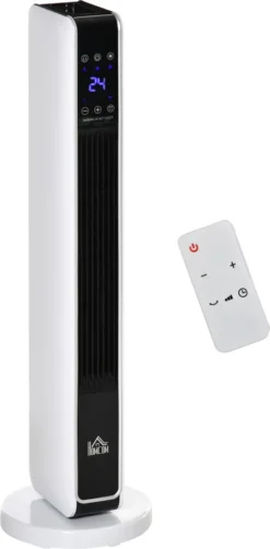 HOMCOM Heizgerät Heizlüfter 2200W Elektroheizer Keramik Heizturm Mit Fernbedienung 8-Stunden-Timer Oszillation Heizer Heizung ABS PA Weiß+Schwarz 21 X 21 X 73 Cm