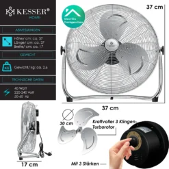 KESSER® Windmaschine Retro Stil | Ventilator In Chrom | Standventilator | Tischventilator Bodenventilator | 3-Stufen | Robuster Stand | Stufenlos Neigbarer Ventilatorkopf | Chrom Silber, Größe:Ø 30cm -De'Longhi || Rowenta Verkaufsgeschäft 2ec47608e7e3e3dab9395ffd9ca0d07f