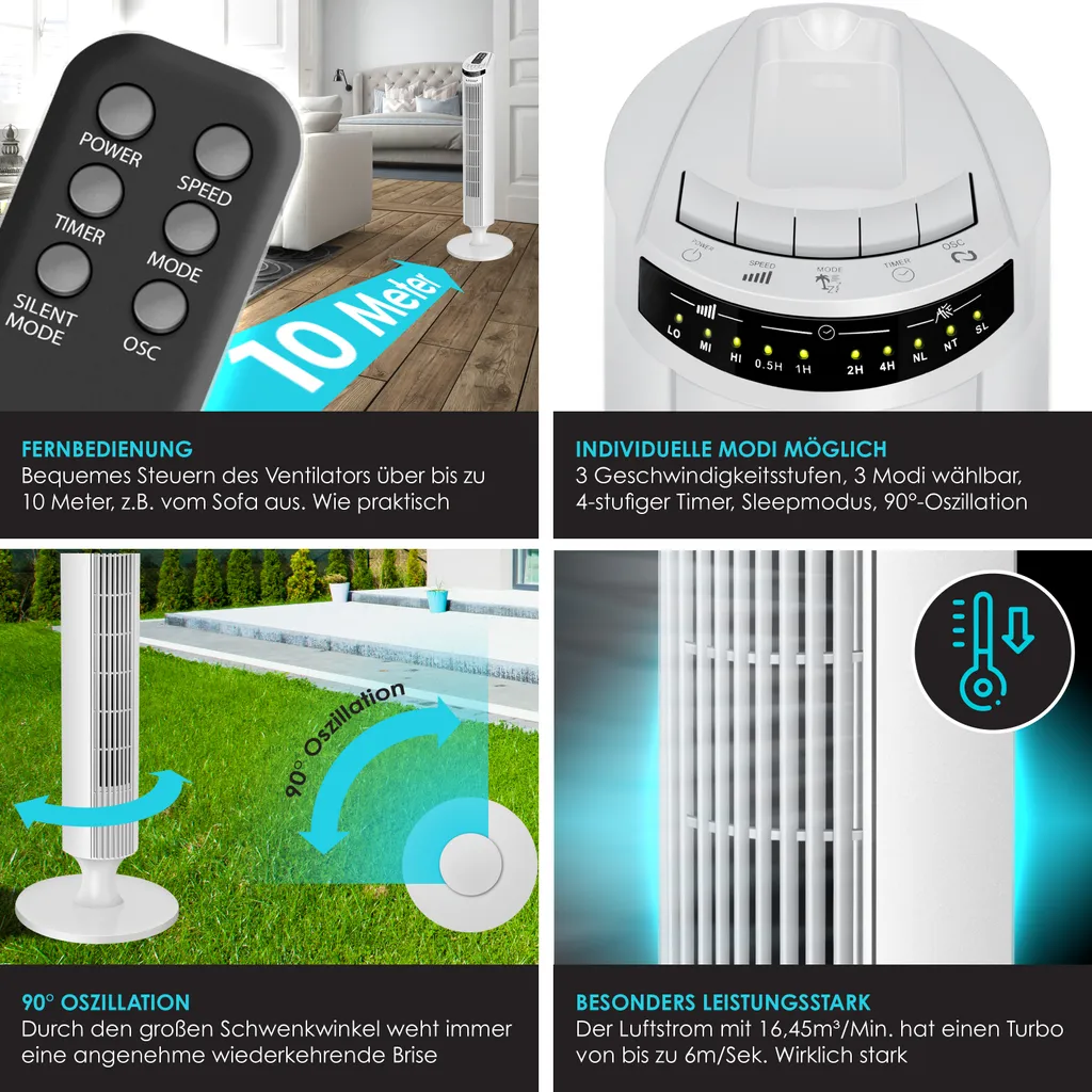 KESSER Turmventilator FERNBEDIENUNG Ventilator LED Display Standventilator Klimaanlage, Farbe:Weiß 6 KESSER Turmventilator FERNBEDIENUNG Ventilator LED Display Standventilator Klimaanlage, Farbe:Weiß – Bild 4
