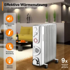 TRESKO® Ölradiator Weiß 2000W Elektroheizung Radiator Öl Heizkörper Heizung Timer -De'Longhi || Rowenta Verkaufsgeschäft 31c29660aa9b19a8f20e3996ec34ca60