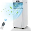 COSTWAY 4in1 Mobile Klimaanlage 9000BTU/2,6 KW Für 30㎡ Klimagerät 54dB Entfeuchter Tragbar 2 Geschwindigkeiten Inkl. 24H Timer, Fernbedienung, Schlafmodus, Abluftschlauch 16℃-32℃ Weiß