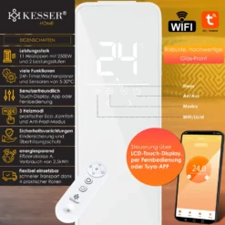 KESSER® Ölradiator 2500W Elektrische Heizung Heizkörper Elektroheizung Energiesparend Mit Display WiFi App & Fernbedienung Touchscreen - Mobil Öl Radiator 24h Timer, Thermostat & Überhitzungsschutz, Farbe:Weiß -De'Longhi || Rowenta Verkaufsgeschäft 339a1ec1e03b9ad8ad9d881d15d6653b