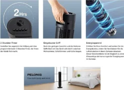 Pelonis Turmventilator, Ventilator Mit 3 Geschwindigkeiten, Ventilator Leise Standventilator Mit 2H Timer & 60° Oszillation, 2-in-1 Lüfter Säulenventilator Nur 52dbA -De'Longhi || Rowenta Verkaufsgeschäft 348c2c76c0391007f6dc7ae511b633c7