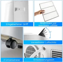 COSTWAY Heizlüfter 3,3kW 5in1 Klimaanlage 16000BTU/4,7kW, Für 117m³, Klimagerät Mobil 56dB Entfeuchter, Inkl. Schlafmodus, 24H Timer, Fernbedienung & App, Abluftschlauch, 16-32℃ -De'Longhi || Rowenta Verkaufsgeschäft 374d0668c724d033de9770821c912281
