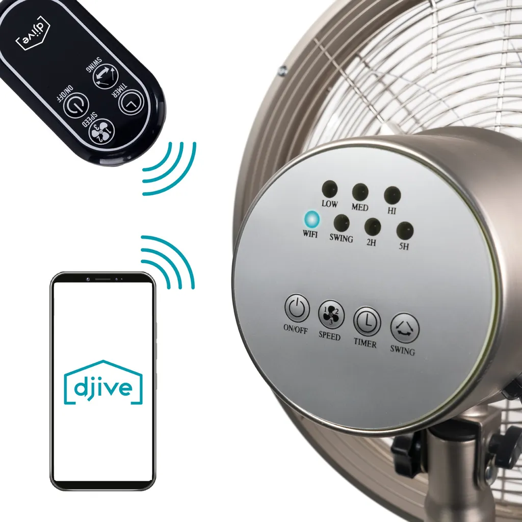 Djive Flowmate Classic 120 Cm Standventilator Mit App & Alexa Sprachsteuerung, Retro Design Bodenventilator, Smart Home Ventilator Mit Fernbedienung, Timer, 80° Oszillation, 50W, Silber 4 Djive Flowmate Classic 120 Cm Standventilator Mit App & Alexa Sprachsteuerung, Retro Design Bodenventilator, Smart Home Ventilator Mit Fernbedienung, Timer, 80° Oszillation, 50W, Silber – Bild 2