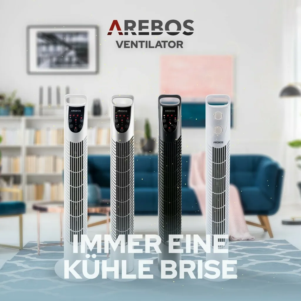 AREBOS Turmventilator Mit Fernbedienung & Timer, 40 Watt, Mit 3 Geschwindigkeitsstufen & Sleep-Modus, Weiß 12 AREBOS Turmventilator Mit Fernbedienung & Timer, 40 Watt, Mit 3 Geschwindigkeitsstufen & Sleep-Modus, Weiß – Bild 10