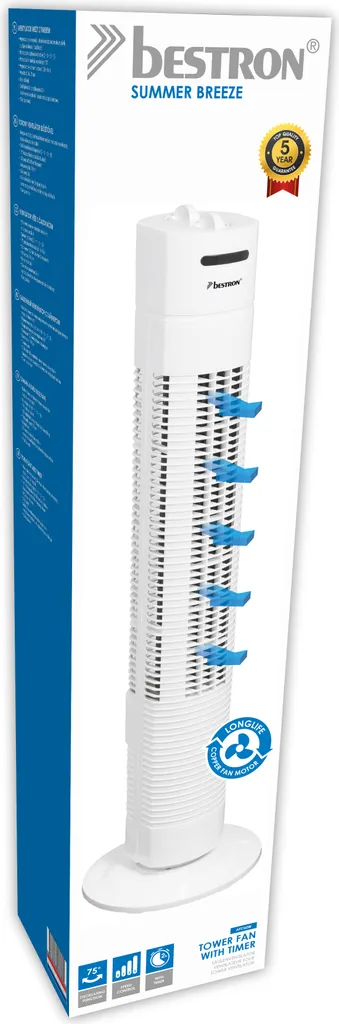 Bestron Turmventilator Mit 3 Geschwindigkeitsstufen, Inkl. 75° Oszillation-Funktion, Timer, Höhe: 78cm, 35W, AFT760Z, Farbe: Weiß 6 Bestron Turmventilator Mit 3 Geschwindigkeitsstufen, Inkl. 75° Oszillation-Funktion, Timer, Höhe: 78cm, 35W, AFT760Z, Farbe: Weiß – Bild 4