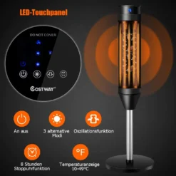 COSTWAY Heizlüfter, 1,2KW/2KW, Elektroheizung, Heizgerät Mit Thermostat & 3 Modi, 40° Oszillation, 10 - 49℃, Schnellerhitzung, Inkl. 8H Timer, LED, 28x28x85cm, Schwarz -De'Longhi || Rowenta Verkaufsgeschäft 3b434fb92fccf407dc5ff42abfdbded4