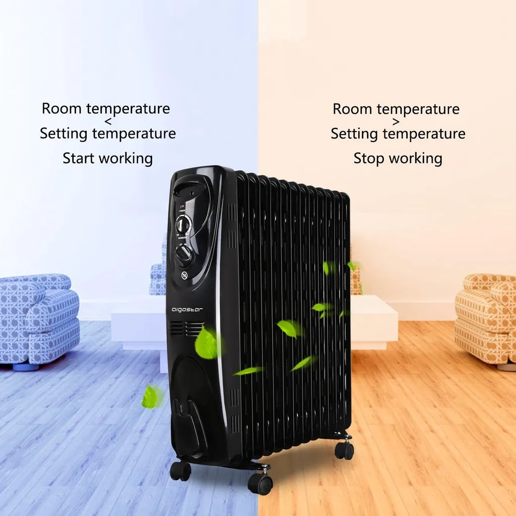 Aigostar Ölradiator Energiesparend 2500W Elektrische Heizung Mobile Ölgefüllter Elektro Heizkörper, Radiator 13 Rippen, 3 Heizstufen, Thermostat Überhitzungsschutz, Schwarz 9 Aigostar Ölradiator Energiesparend 2500W Elektrische Heizung Mobile Ölgefüllter Elektro Heizkörper, Radiator 13 Rippen, 3 Heizstufen, Thermostat Überhitzungsschutz, Schwarz – Bild 7