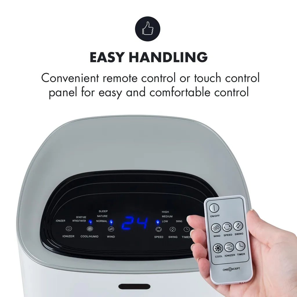 OneConcept Coolster 4-in-1 Klimagerät - Luftkühler, Ventilator, Ionisator Und Luftbefeuchter , 320 M³/h Luftstrom , Zuschaltbarer Oszillation , Abschalt-Timer Bis 9 H , Touch-Bedienung , Weiß 11 OneConcept Coolster 4-in-1 Klimagerät - Luftkühler, Ventilator, Ionisator Und Luftbefeuchter , 320 M³/h Luftstrom , Zuschaltbarer Oszillation , Abschalt-Timer Bis 9 H , Touch-Bedienung , Weiß – Bild 9