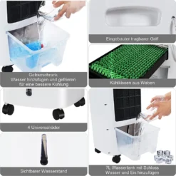 COSTWAY 4in1 Mobile Klimaanlage 65W, 3 Stufen Klimagerät 7L Tank, Inkl. 7,5H Timer, Fernbedienung & 2 Kühlakkus, Luftbefeuchter, Luftreiniger, Ventilator, Luftkühler, Aircooler -De'Longhi || Rowenta Verkaufsgeschäft 44ca76cb3382e439ee28147b46fdd10a