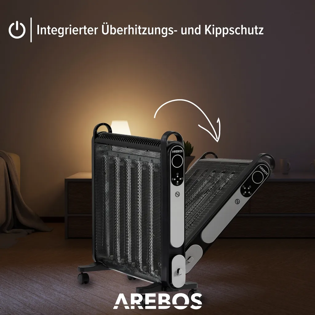 AREBOS Mica Konvektor 2000 W | Wärmewellenheizer | Elektroheizung | Konvektor-Heizung | Mobile Elektroheizung Energiesparend | Leise Heizung | Mobiler Elektro Heizlüfter Mit 2 Heizstufen | Schwarz 8 AREBOS Mica Konvektor 2000 W | Wärmewellenheizer | Elektroheizung | Konvektor-Heizung | Mobile Elektroheizung Energiesparend | Leise Heizung | Mobiler Elektro Heizlüfter Mit 2 Heizstufen | Schwarz – Bild 6