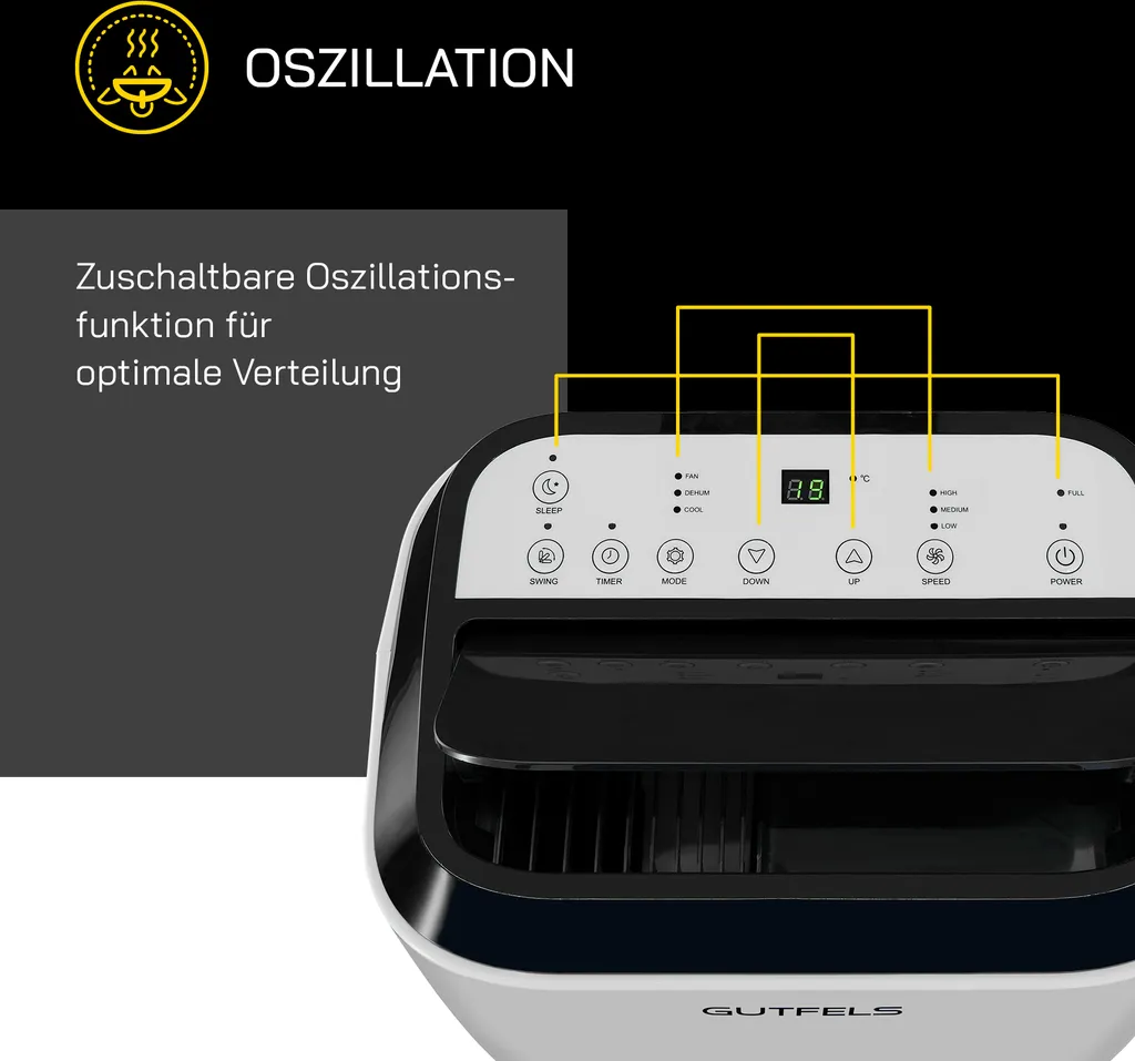 GUTFELS Klimagerät CM 61249 We | Mobiles Klimagerät | 12000 BTU / 3,5 KW Kühlleistung | 1050 W Leistung | Weiß 7 GUTFELS Klimagerät CM 61249 We | Mobiles Klimagerät | 12000 BTU / 3,5 KW Kühlleistung | 1050 W Leistung | Weiß – Bild 5