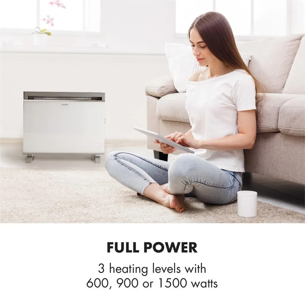 Gotland Konvektorheizung 600/900/1500W Glasfront Standgerät Weiß 4 Gotland Konvektorheizung 600/900/1500W Glasfront Standgerät Weiß – Bild 2