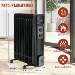 COSTWAY 2500W Ölradiator 11 Rippen Heizkörper 5-35℃, Elektrische Heizung 3 Heizstufen Mobil Mit Räder, Überhitzungsschutz -De'Longhi || Rowenta Verkaufsgeschäft 48e0f1957891035ba6beb60fd493590a