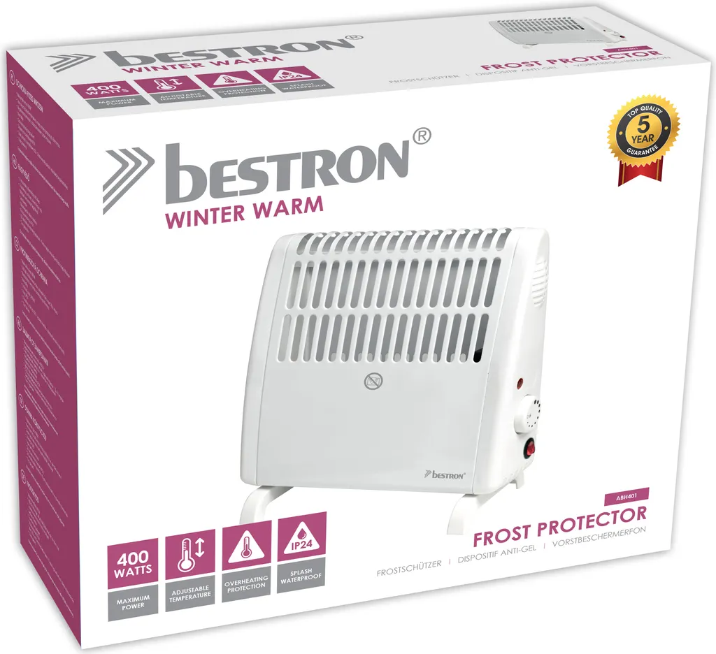 Bestron Elektrischer Frostwächter, Frostschutzgerät Mit Variablen Thermostat Und Abschaltautomatik, IP24 Schutzklasse, Auch Geeignet Für Garagen, Wohnwagen, Geräte- & Gartenhaus, 400 Watt, Farbe: Weiß 4 Bestron Elektrischer Frostwächter, Frostschutzgerät Mit Variablen Thermostat Und Abschaltautomatik, IP24 Schutzklasse, Auch Geeignet Für Garagen, Wohnwagen, Geräte- & Gartenhaus, 400 Watt, Farbe: Weiß – Bild 2