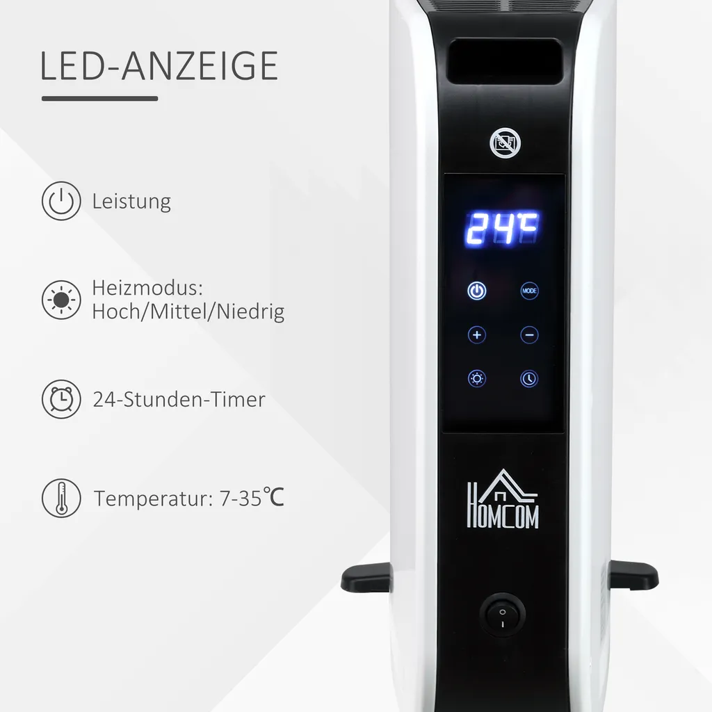 HOMCOM Heizgerät Heizlüfter 2180 W Elektroheizer LED-Licht Mit 3 Stufen Warm 24-Stunden-Timer Heizer Heizung Wärme Stahl Kunststoff Weiß 60 X 18,5 X 39,5 Cm 6 HOMCOM Heizgerät Heizlüfter 2180 W Elektroheizer LED-Licht Mit 3 Stufen Warm 24-Stunden-Timer Heizer Heizung Wärme Stahl Kunststoff Weiß 60 X 18,5 X 39,5 Cm – Bild 4