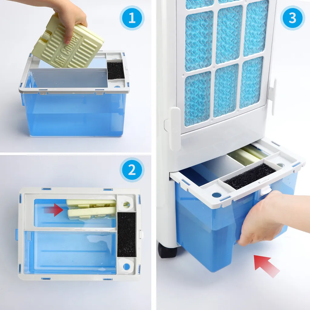 Aigostar Koud - Luftkühler, Mobile Klimaanlage, Leise, Ventilator Mit Fernbedienung, 55W, 5L, 3 Geschwindigkeitsstufen, Klimagerät Ohne Abluftschlauch, Aircooler 3 In 1, Verdunstungskühlung, 7H Timer 5 Aigostar Koud - Luftkühler, Mobile Klimaanlage, Leise, Ventilator Mit Fernbedienung, 55W, 5L, 3 Geschwindigkeitsstufen, Klimagerät Ohne Abluftschlauch, Aircooler 3 In 1, Verdunstungskühlung, 7H Timer – Bild 3