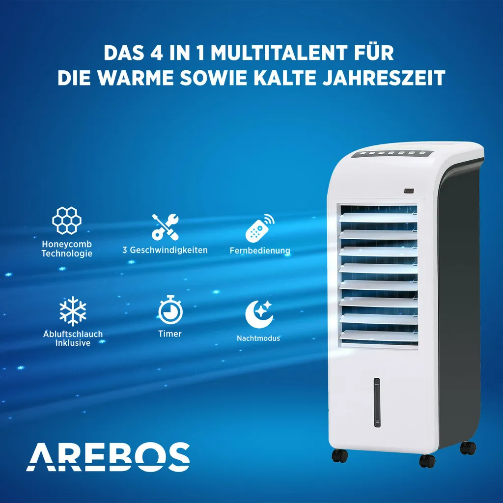 AREBOS, 4in1 Aircooler Luftkühler, Luftreiniger, Luftbefeuchter, Ventilator, Mobile Klimaanlage, 4,5L 5 AREBOS, 4in1 Aircooler Luftkühler, Luftreiniger, Luftbefeuchter, Ventilator, Mobile Klimaanlage, 4,5L – Bild 3