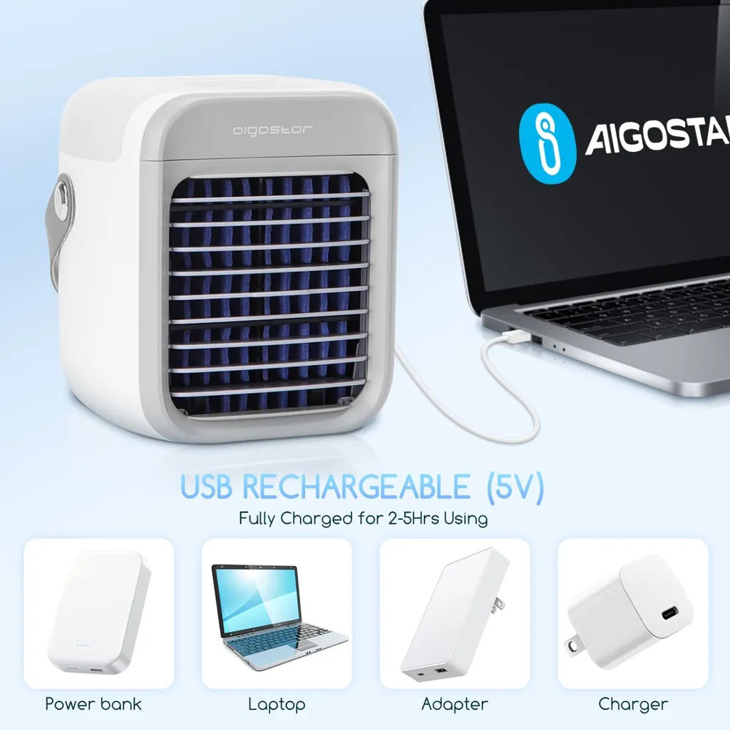Aigostar Ice Cube - Luftkühler, Luftkühler Mini Klimaanlage Mit 300 ML Wassertank, Mini Klimagerät Mit 3 Stufen & 7 Stimmungslichtern- Mobiles Klimagerät Für Schlafzimmer, Baby, Büro,im Freien 8 Aigostar Ice Cube - Luftkühler, Luftkühler Mini Klimaanlage Mit 300 ML Wassertank, Mini Klimagerät Mit 3 Stufen & 7 Stimmungslichtern- Mobiles Klimagerät Für Schlafzimmer, Baby, Büro,im Freien – Bild 6